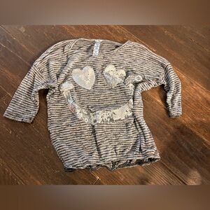 Sequin smile face striped gray shirt